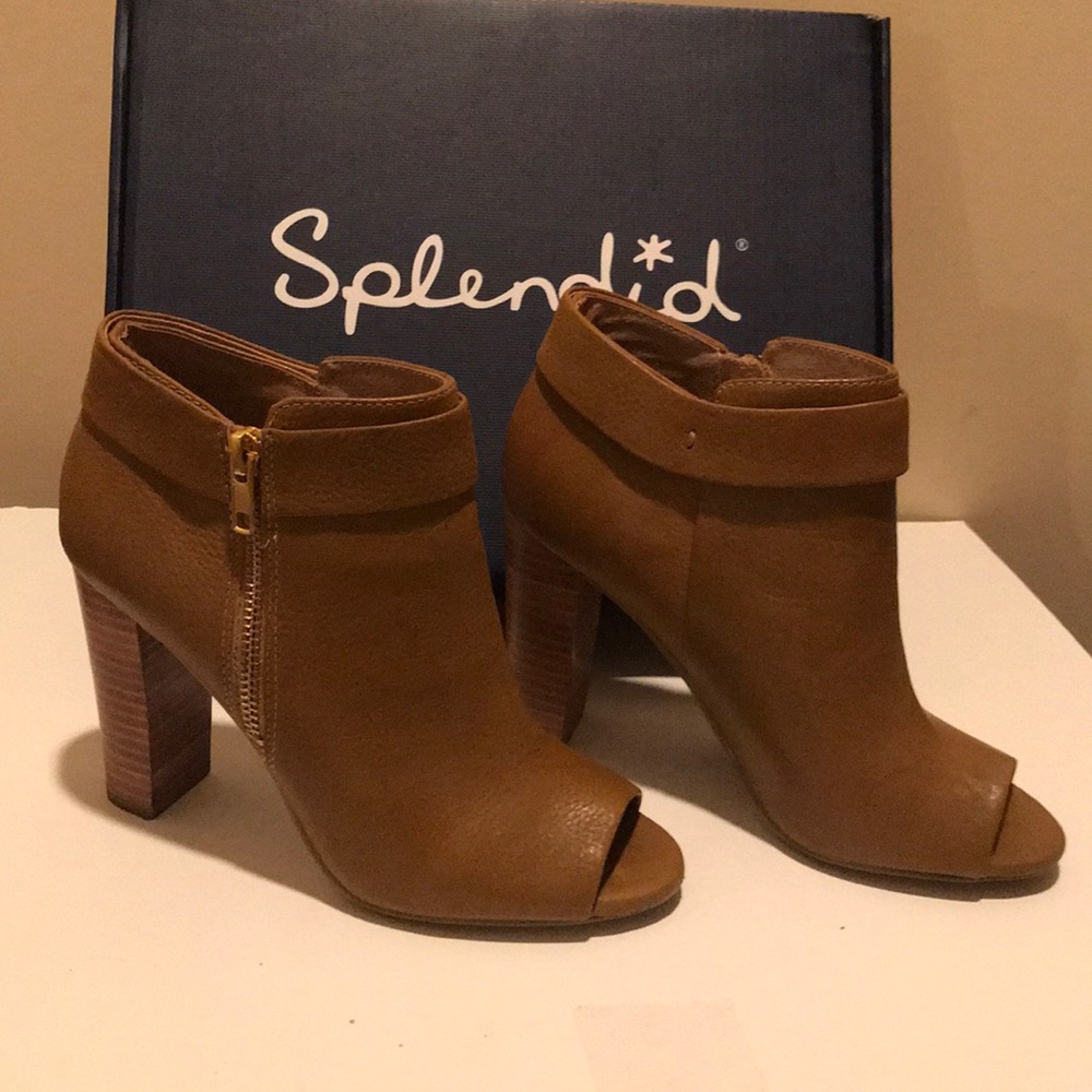 Splendid Tan Jojo Open toe Bootie tumbled leather